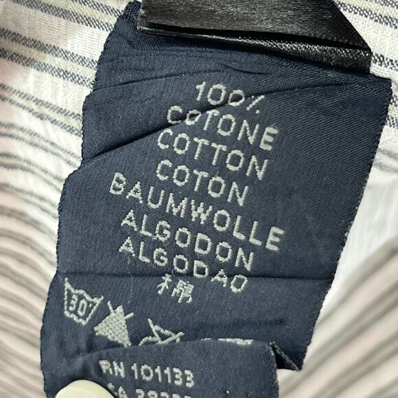 ZEGNA Shirt Mens L SPORT Striped Button Up Long Sleeve Woven Cotton Gray - Picture 11 of 15